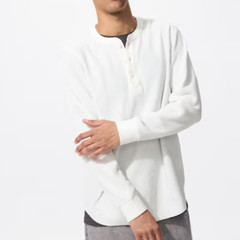 UNIQLO Waffle Henley Neck Long-Sleeve T-Shirt XS~4XL MEN New Japan