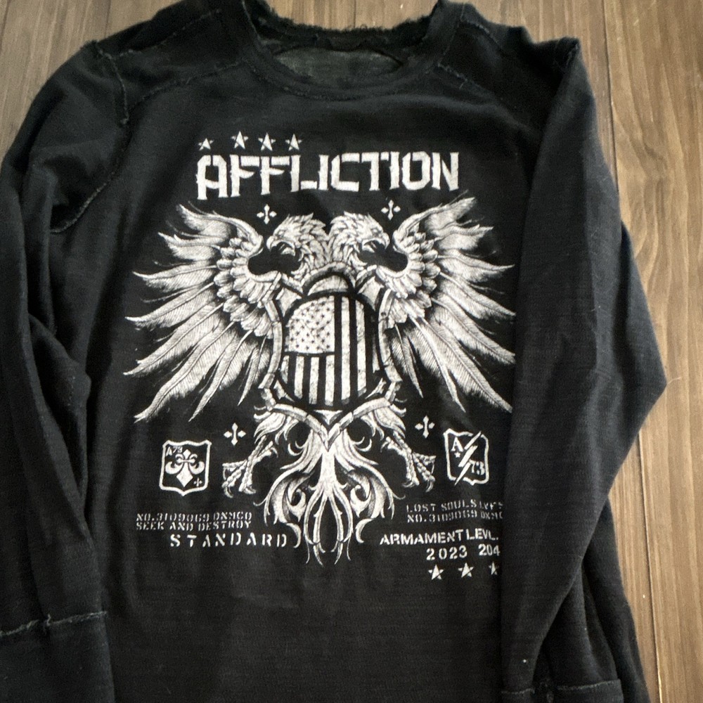 Affliction Men’s XL Live Fast Double-Sided Graphic Logo LS Crew Tee Black