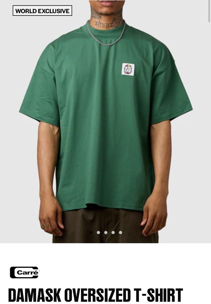 Carré Damask Shirt Mens Size Small Rare Forest Green OVERSIZED Fit Streetwear