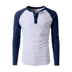Mens Casual Long Sleeve T-shirt Henley Grandad V Neck Button Solid Tee Shirt Top