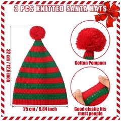 Funtery 3 Pcs Christmas Knitted Santa Hats Elf Hat Crochet Christmas Beanie X…
