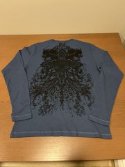 MMA ELITE Men’s X-Large Blue Waffle Knit Long Sleeve T-Shirt Graphic Skulls