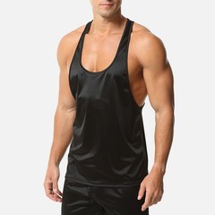 Men Tank Top Oil Shiny Glossy Satin Regular Length Solid Color Four Seasons