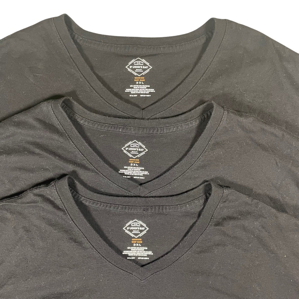 St John’s Bay Mens T Shirt 3 Pack 3XL Black V Neck Quick Dry Easy Care