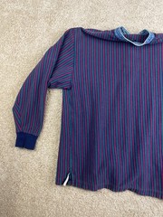 Vintage Lands’ End Henley T-Shirt Mens XL Cotton Stripes Ribbed Long Sleeve Blue