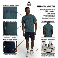 Reebok Men’s Graphic Tee Shirt Balsam Green Size Large L Crew Neck Athletic New