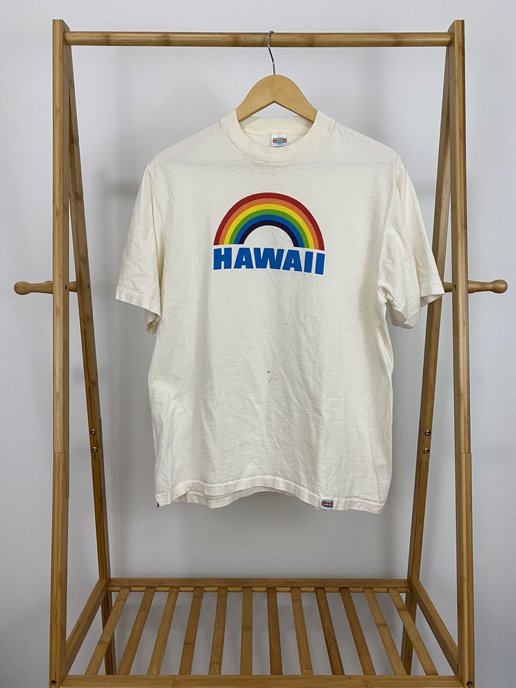 VTG 70s Crazy Shirts Hawaii Rainbow Souvenir Surf Beach T-Shirt Size L