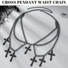Gothic Cross Waist Chain Belt,Bohemian Layered Cross Belt for Women,Adjustabl…