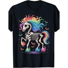 Men’s Vintage-Inspired Unicorn Skeleton Rainbow Graphic Tee | Short Sleeve