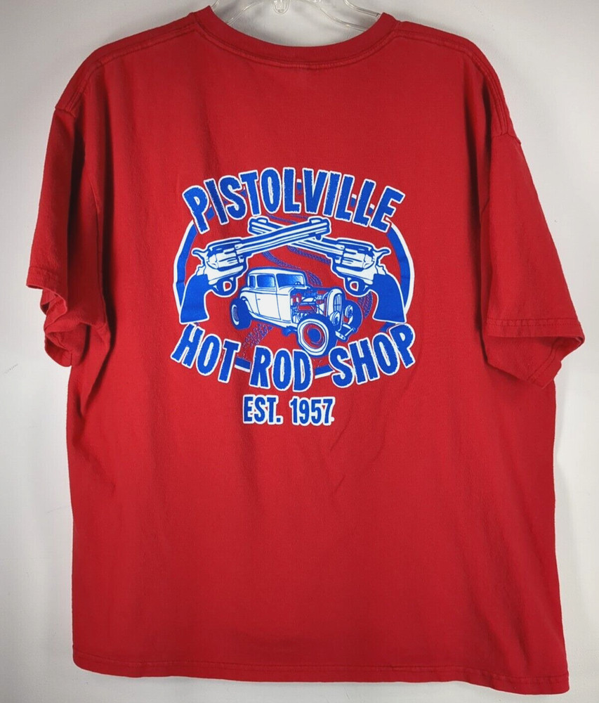 Vintage Anvil Tear Away Label Pistolville Hot Rod Shop XL Red