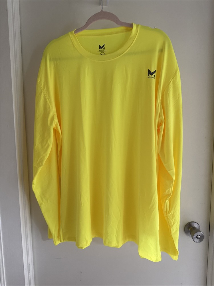 MISSION Unisex X LARGE Hi Vis Yellow Cooling Long Sleeve Performance Shirt.