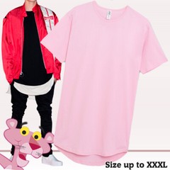 Pink Casual Extended Drop Cut Extra Longline Crewneck T-Shirt (Baby Pink)