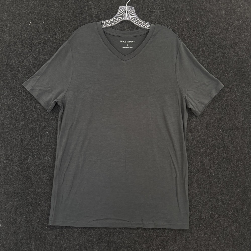 Unbound Merino Shirt Men’s Large Gray V-Neck 100% Merino Wool Lightweight
