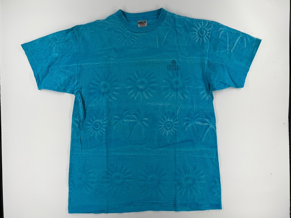 Vintage 90’s AOP Crystal Cruises T-Shirt Blue Size L All Over Print USA