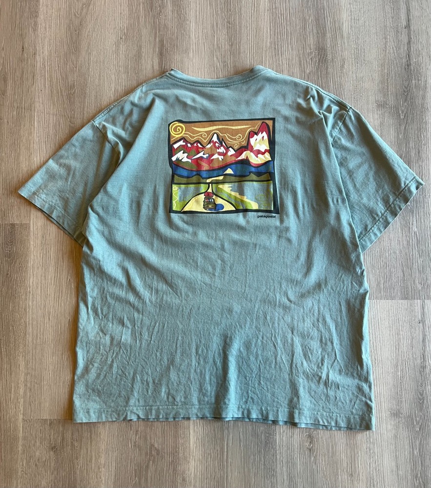 Vintage 90s Patagonia T-shirt Beneficial T’s XL Green Gorpcore Organic Cottton