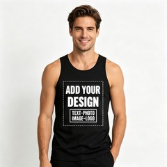 Soft 100% Cotton Men’s Tank Top – Custom Print Your Logo or Text – Personalized