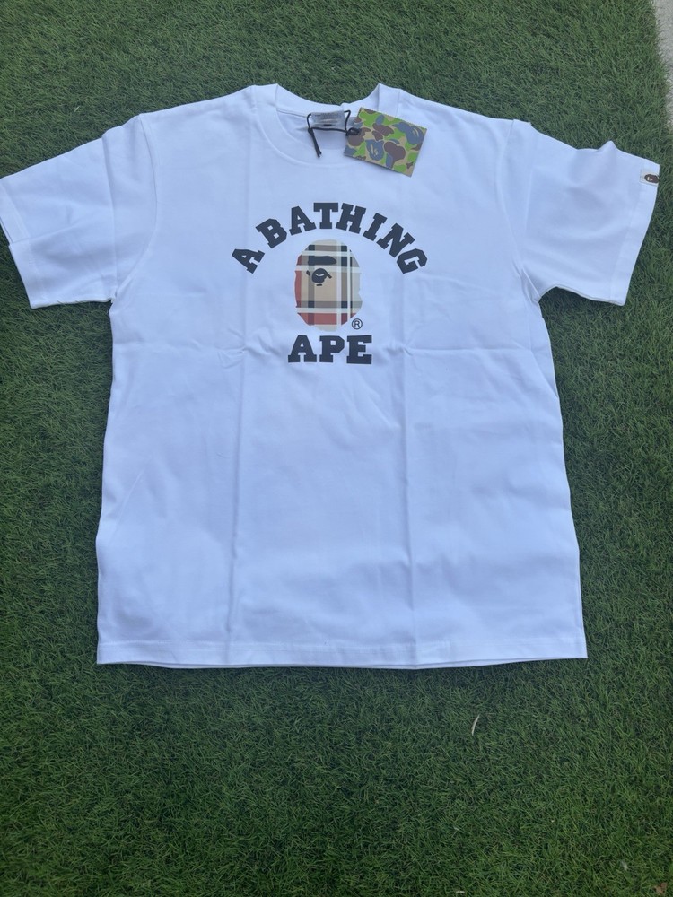 A Bathing Ape Men’s White Logo Graphic Print Crew Neck Short Sleeve T-Shirt