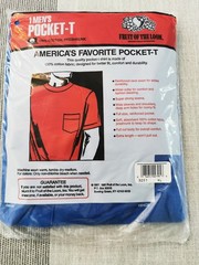 NOS VTG 1991 Fruit of the Loom Pocket T-Shirt BLUE Made in USA XL Single Stitch