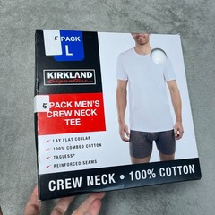 NWT 5 Pack Kirkland Signature Men’s L Crew Neck T-Shirts Cotton Tagless F1272