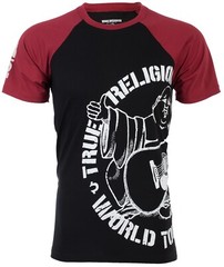 $79 TRUE RELIGION Black Red PART BUDDHA Short Sleeve Designer Raglan T-shirt NWT