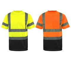 Hi Vis ANSI Class 3 Reflective Tapes Safety Work T-Shirt Black Front Bottom
