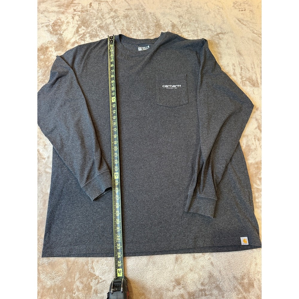 Carhartt 2XL Tall Relaxed Fit Pocket Long Sleeve Graphic Work Shirt Gray