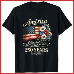 America 250 Years Flag Floral Celebrate 250th Anniversary Black Cotton T-Shirt