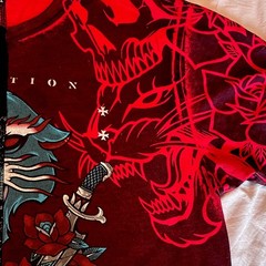 Affliction Black Label Men/Unisex Skull Graphic T-Shirt Black/Red Crew Neck XL