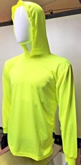 Hi Vis Long Sleeve Safety Shirt With Hoodie, Quick Dry Polyester Birdeye mesh