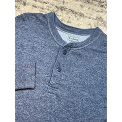 L.L. Bean Henley Mens Large Blue Wool Blend Long Sleeve River Driver Thermal