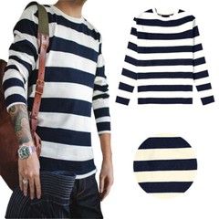 Mens Long Sleeve Stripe T-Shirt New Casual Classic Fit Crew Round Neck Tee Tops