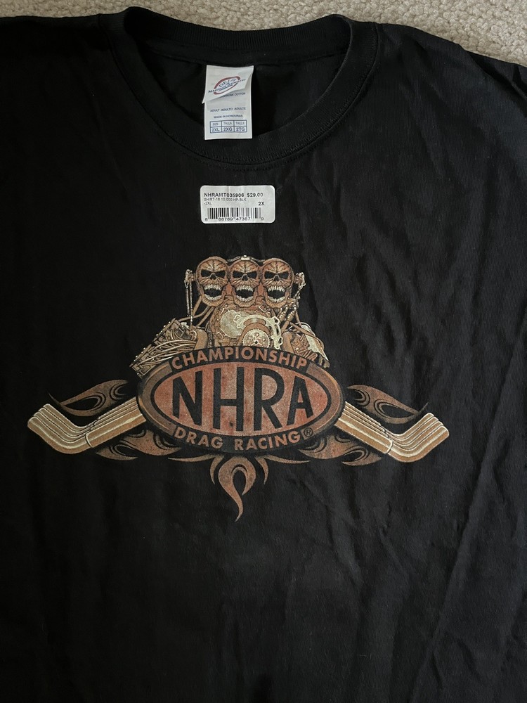 NHRA Championship Drag Racing 10,000 HP 3 Skull Engine T-Shirt 2XL Black NEW