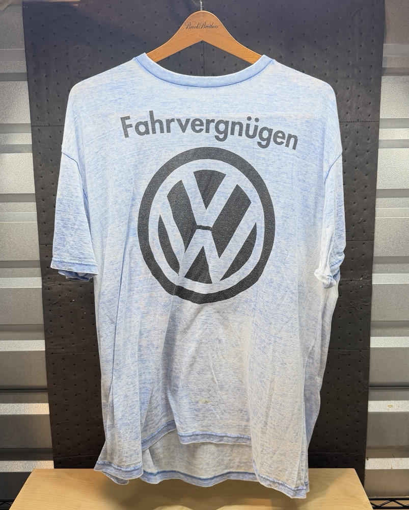 VW Volkswagen Fahrvergnügen Men T-Shirt XL Blue Lightweight Shear-1990s