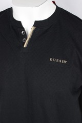 Guess Men’s Ricardo Short Sleeve Slit Henley T Shirt Jet Black Textured