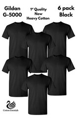 Gildan (6-pack) Black Solid Ultra Cotton Short Sleeve Blank Tee T-Shirt S-XXL
