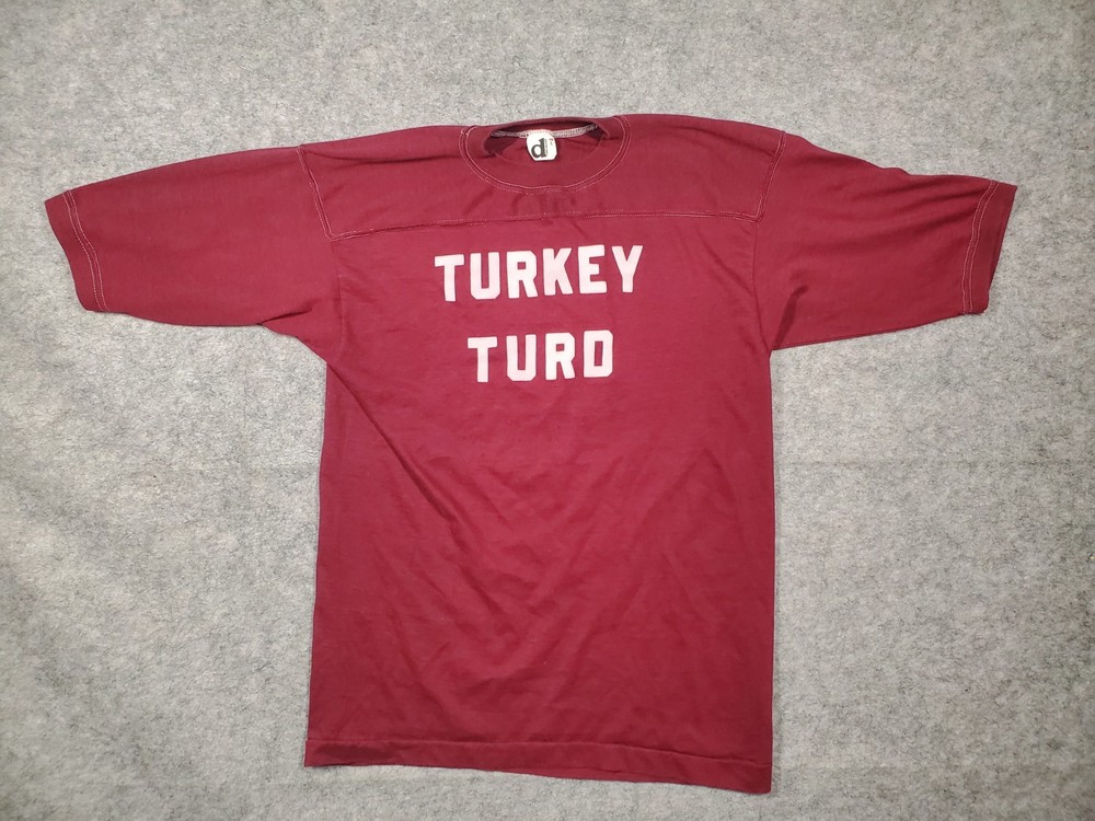 VTG 70s 80s USA Downerwear Mens Shirt Size Large “Turkey Turd” Short Skeeve
