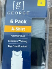 NEW! George Men’s Assorted A-Shirts, 6-Pack, Large, Black/Grey