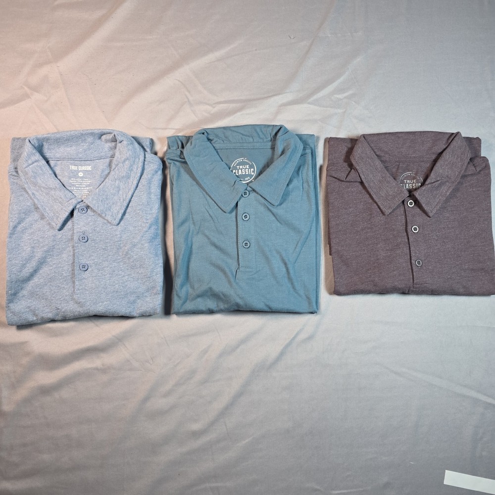 True Classic Polo Med (3 pack) Light Heathered Blue, Turquoise, Heathered Purple