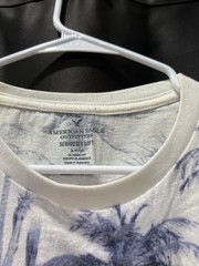 American Eagle Shirt Mens S/P Short Sleeve White Blue Palm Trees Seriously Soft