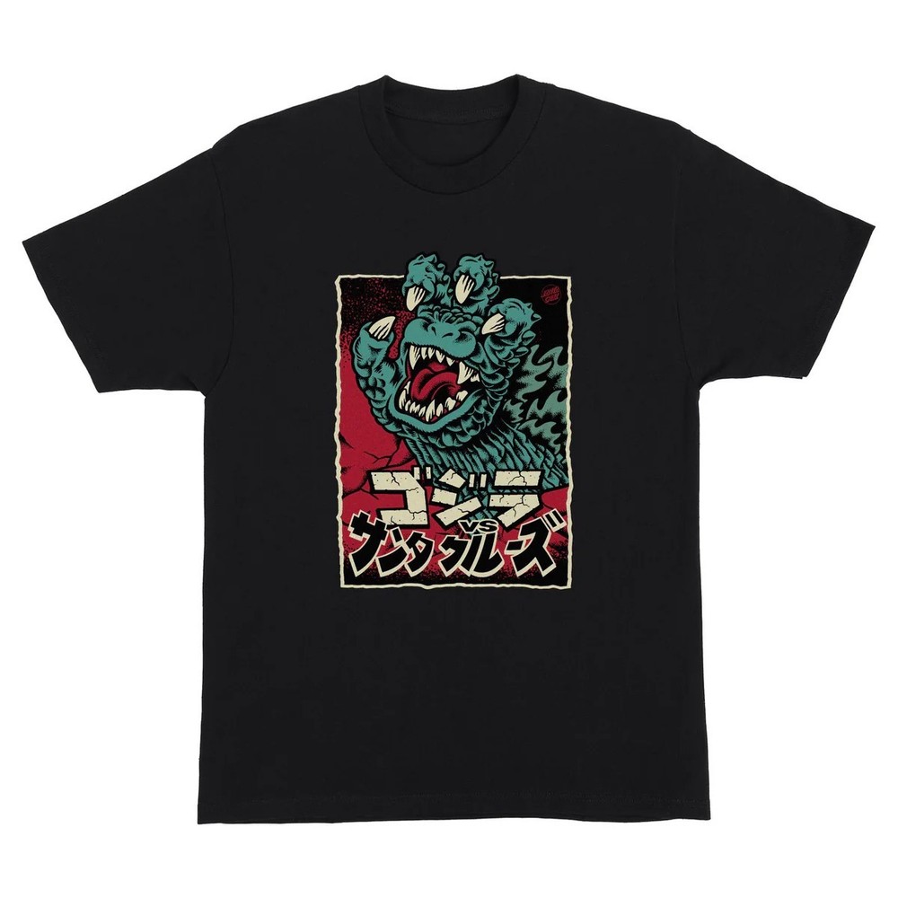 Santa Cruz X Godzilla HAND FRONT Skateboard T Shirt BLACK