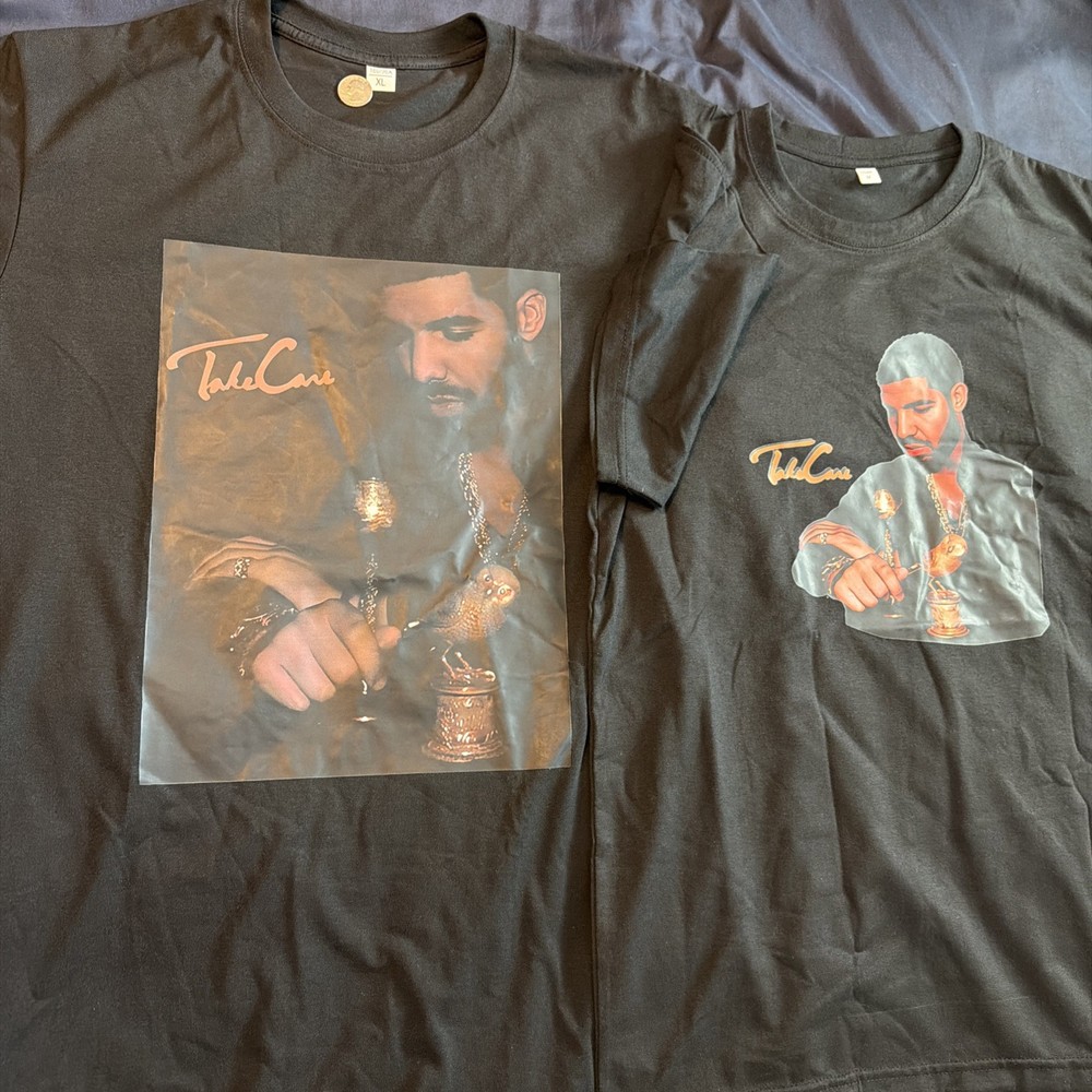 Drake Take Care Album Cover T Shirt (2) Bundle Lot Black Mens Size Medium And XL