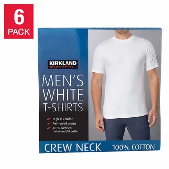 NEW 6 pack of Kirkland T Shirts men’s White Crew Neck 100% Cotton Tees PICK SIZE