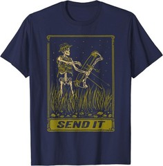 Send It Vintage Bowfishing Skeleton Outdoor Adventure Art T-Shirt