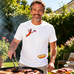Funny 4th of July Hot Dog T-Shirt Uncle Sam Patriotic BBQ Graphic Tee
