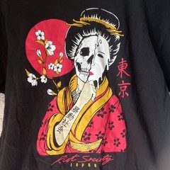 Riot Society Japan Skull Geisha Graphic Print Black Crew Neck Tee Men’s LARGE