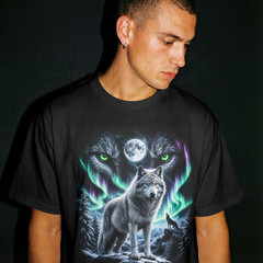 Wolf Graphic T Shirt Aurora Borealis Moon Graphic Tee Wolf Lover Gift Unisex