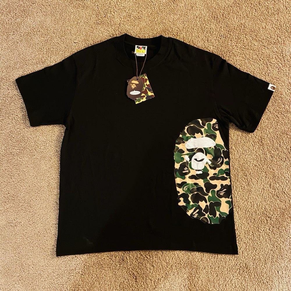 A Bathing Ape BAPE Black Camo Ape Head Logo Crew Neck Short Sleeve Tee L