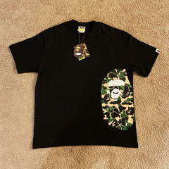 A Bathing Ape BAPE Black Camo Ape Head Logo Crew Neck Short Sleeve Tee L