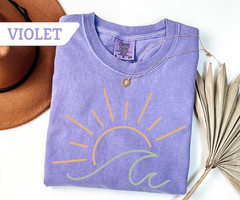 Comfort Colors Sunset T-Shirt Boho Ocean Waves Summer Beach Shirt Vacation Gift
