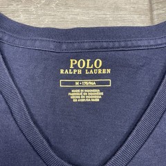 Polo Ralph Lauren V Neck T Shirt Mens Medium Cotton Navy Blue Red Pony Logo